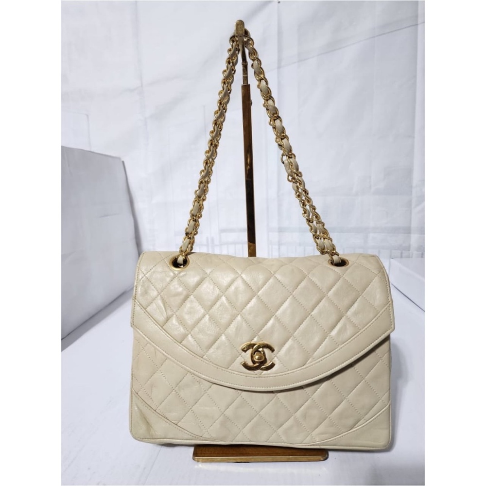 Authentic Chanel Classica Timeless Matelassè Flap Shoulder Bag Cream